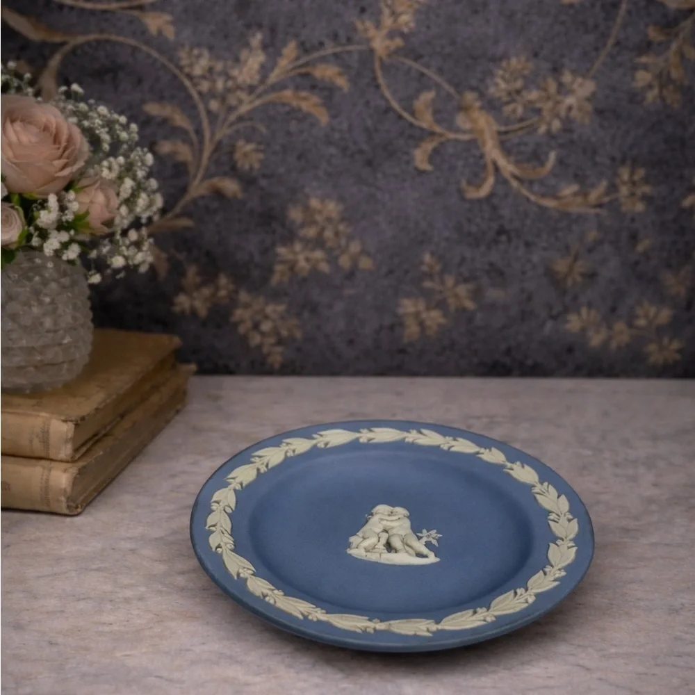 Vintage Wedgwood Blue Jasperware Cherub Pin Dish 1970 England